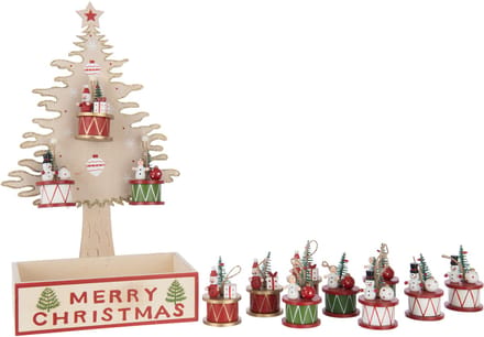 J-Line decoratie Boom + Hangers + Storage - multiplex - naturel/kerstrood