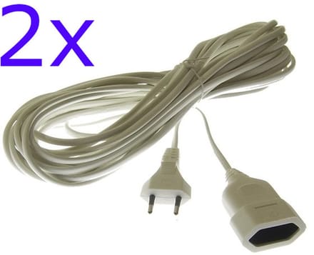 2x Verlengsnoer 10 Meter Plat 2x0.75 wit Eurostekker Verlengkabel