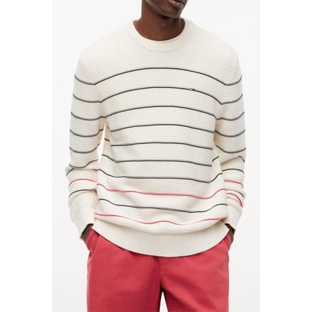 Tommy Hilfiger Slim Stripe Sweater Ancient White Stripe Größe: M | Pullover Outlet | Herren | Weiß