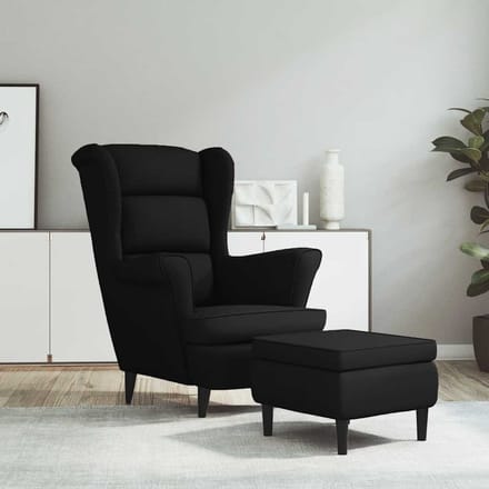 vidaXL - Fauteuil - met - voetenbank - fluweel - zwart