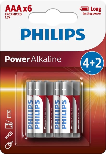 Philips AAA batterijen LR03P6BP/10 (zes stuks)
