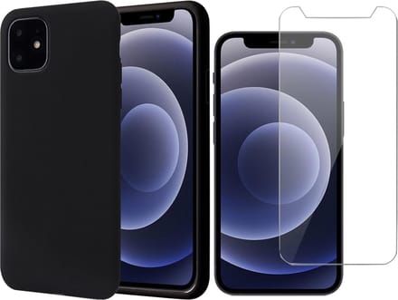 Hoesje geschikt voor iPhone 13 Mini - Fluweelzachte Backcover - Zwart - Met Screenprotector