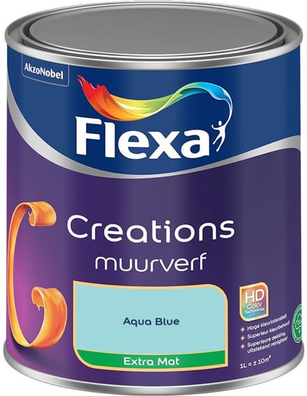Flexa - Creations Muurverf Extra Mat - Aqua Blue - Mengverf - 1 L