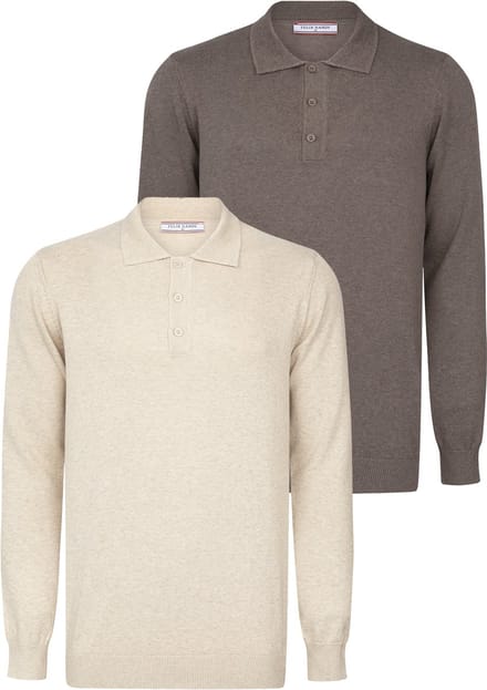 Felix Hardy Pullover Met Polokraag - 2 Pack Polo - 100% Katoen Heren Beige-Bruin - M