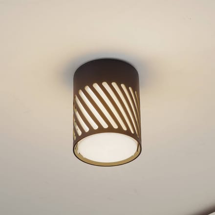 Lindby - plafondlamp - 1licht - Aluminium, polycarbonaat - H: 13.3 cm - E27 - zwart, opaal