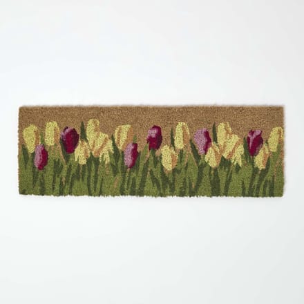 Homescapes Antislip Kokos Deurmat met Tulpenmotief, 25 x 75 cm