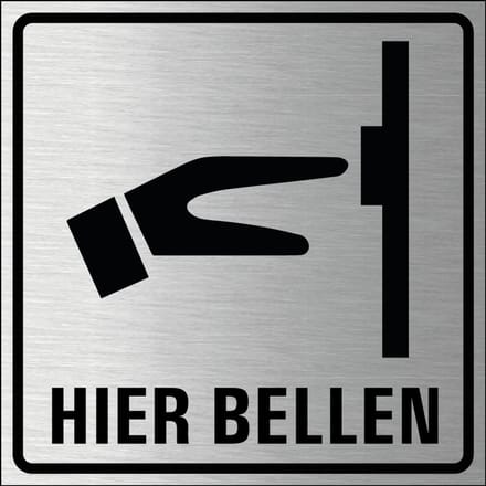 Bordje hier bellen, geborsteld aluminium 200 x 200 mm