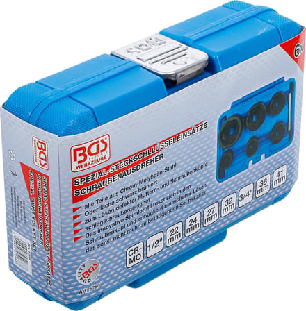 BGS Spiraalprofiel-doppenset / schroefuitdraaier 1/2 en 3/4 22 - 41 mm, 6 delig