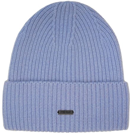 Stone Valley 100% Wol Blauw/Paars Geribbelde Muts met Zwart Metalen Logo