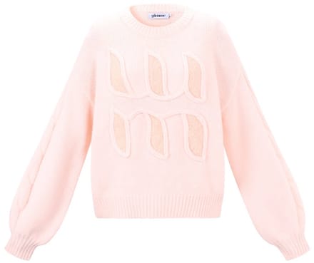 Comfortabele Gebreide Polyester Dames Trui met Geometrisch Motief - Gebroken Wit - S/M