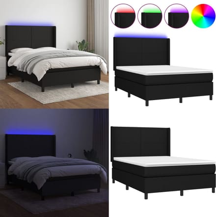 vidaXL - Boxspring - met - matras - en - LED - fluweel - zwart - 140x200 - cm