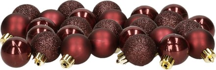 Decoris 28x stuks mini kunststof kerstballen mahonie bruin 3 cm