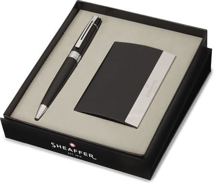 Sheaffer balpen giftset - 300/G9312 - glossy black chrome plated - met visitekaarthouder