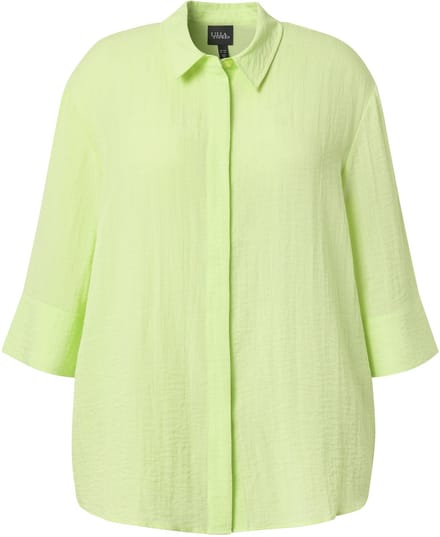 Ulla Popken - Dames - Overhemdblouse achterplooi overhemdkraag 3/4-mouwen - Limoengroen - Maat 42+