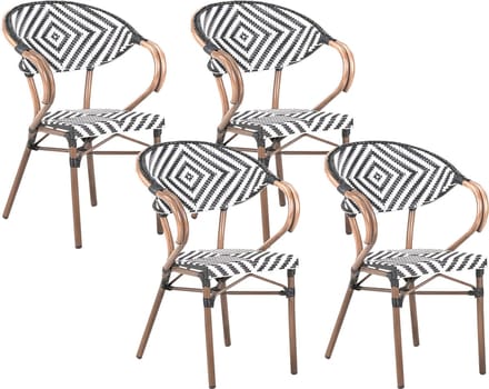CASPRI - Tuinstoel set van 4 - Zwart/Wit - PE rotan