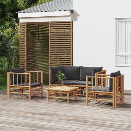 vidaXL - 5-delige - Loungeset - met - kussens - bamboe - donkergrijs