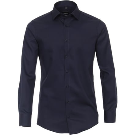 VENTI modern fit overhemd - twill - blauw - Strijkvriendelijk - Boordmaat: 39