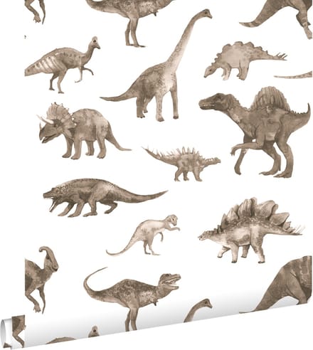 ESTAhome behang dinosaurussen donker beige - 50 x 900 cm - 131202