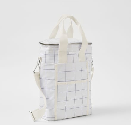 Sunnylife - Picnic Koeltas Canvas Drank Isolerend 8,5 liter Check Coconut - Katoen - Wit -