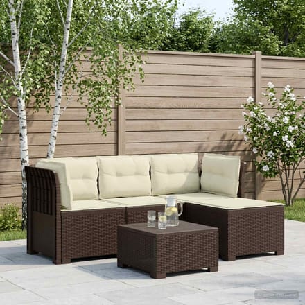 vidaXL - 4-Zitter - Tuin - Sofa - met - Kussens - Rattan - Look - PP - Bruin