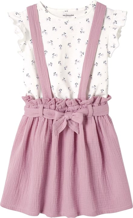Vertbaudet Set - 2 delig - t-shirt - rok - strepen - katoengaas