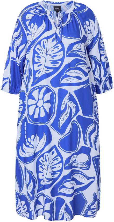 Ulla Popken - Dames - Midi-jurken - Azuurblauw - Maat 62+