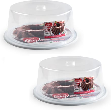 Plasticforte Taart bewaardoos - Set van 2x stuks - rond - wit - D32 x H15 cm - taarten bewaarbak