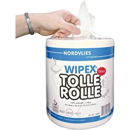 Schoonmaakdoekrol Wipex Great roll, 2-laags, wit, 447 vellen per rol, 6 rollen per doos