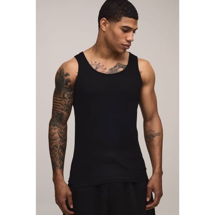 Essential Slim Fit Ribbed Vest | Black | Size Medium