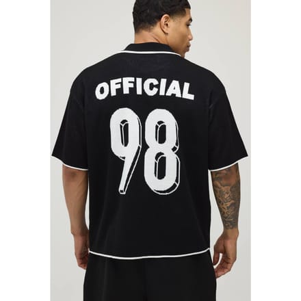 Oversized Boxy Polo Met Motografische Print Gebreid | Black | Size Medium