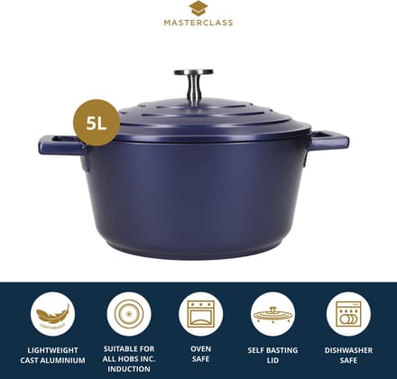 MasterClass Grote Lichtgewicht Braadpan met Deksel, Stoofpan van Gegoten Aluminium 5L