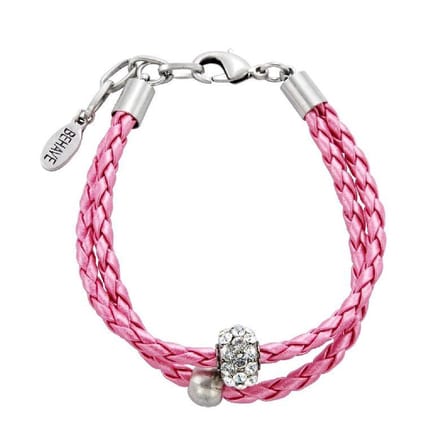 Behave - Armband - roze vlecht imitatieleer hanger steentjes - casual chic