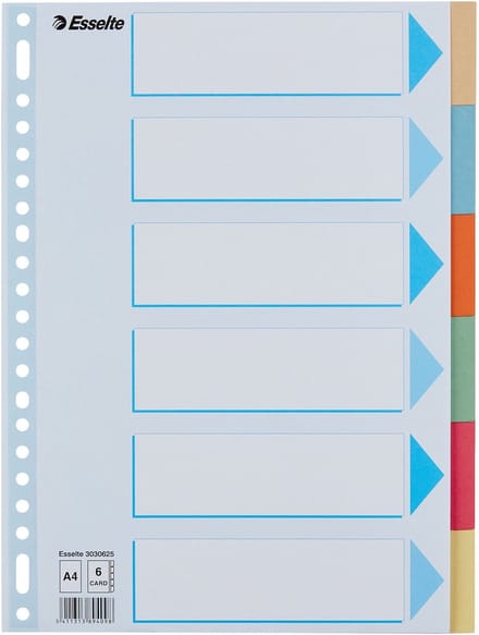 Tabbladen Esselte Premium A4 6-delig karton 23-rings assorti | 25 stuks