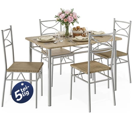 Casaria Eettafel Set 5 delige -Eettafel + 4 stoelen - Eiken