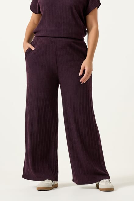 Yours Donkerpaarse Gebreide Broek Met Wijde Pijpen Size 42
