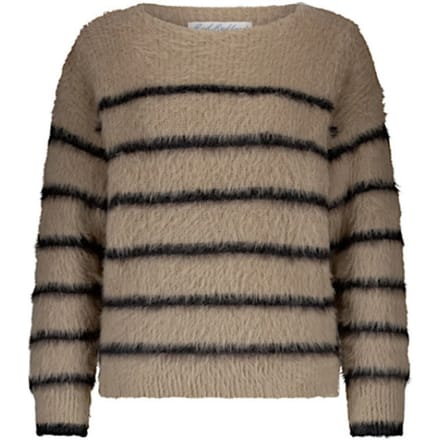 Red Button sweater SRB4616 - Fuzzy stripe - Latte/Black