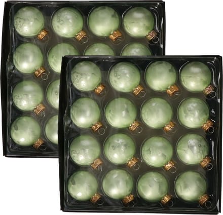 Othmar Decorations Luxe kleine kerstballen - 32x st - 4 cm - groen - glas - ice finish