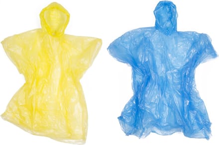 Benson Wegwerp regenponcho's - transparant - met muts - 50 stuks - geel & blauw