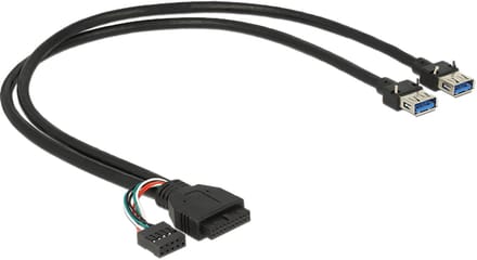 DeLOCK 0.45m USB 3.0 pin + USB 2.0 pin / 2 x USB 3.0 A USB-kabel 0,45 m 2 x USB A Vrouwelijk Zwart