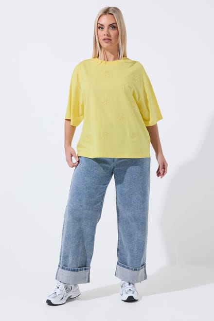 Limited Collection Geel Tshirt Met Geborduurde Bloemen Size 50-52