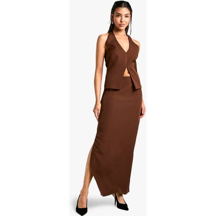 boohoo Dames Geweven op maat gemaakte midaxi-rok | Chocoladebruin | Maat: 36