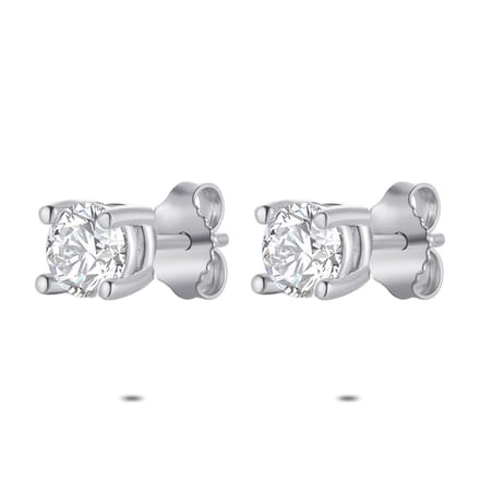 Twice As Nice Oorbellen in zilver, 1 zirkonia, 5 mm