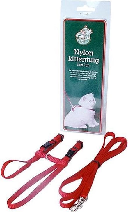 Boon kittentuig met lijn nylon rood rood