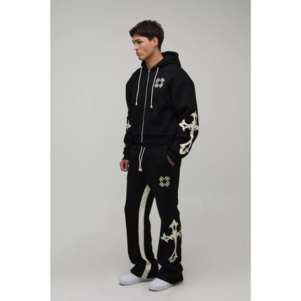 Geschrumpte Kruis Capuchon Rits Uitlopende Inzetstuk Trainingspak | Black | Size XL