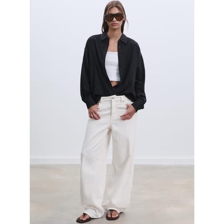 Stradivarius Soepelvallende blouse met linnenlook  Zwart S
