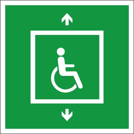 Evacuatielift voor invalide sticker, E070 50 x 50 mm - 10 stuks per kaart