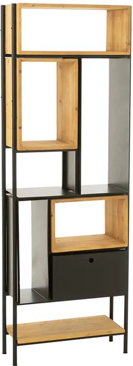 J-Line kast Tina - hout/ijzer - zwart/naturel - small