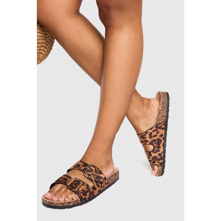 boohoo Dames Double Buckle Footbed Sliders | Luipaardprint | Maat: 36