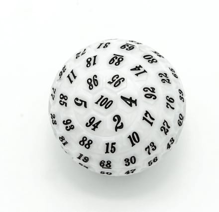 Lapi Toys - D100 dobbelsteen - D100 dice - DnD Polydice - 1 stuk - Acryl - Dungeons and Dragons - D&D - Pathfinder - RPG - Wit
