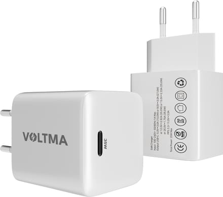 Voltma 35W USB-C oplader met GAN technologie - USB C snellader - Oplaadstekker - compact ontwerp - Compatibel met iPhone/14/13/12/11/Pro/Max, tablet, Xiaomi, Android